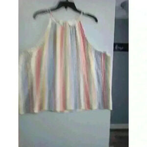 For The Republic‎ Striped Sleeveless Tank Blouse Beaded Accents 1X